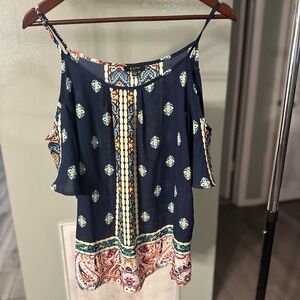 AUW Navy and Multicolor Patterned Blouse